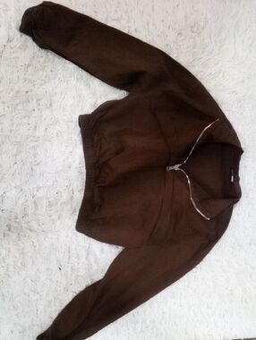 Fashion Nova Chocolate Brown Crewneck Cropped Jacket